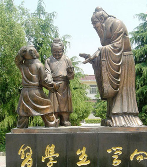 學校玻璃鋼先生與學生雕塑